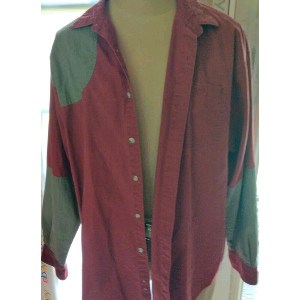 Vtg Columbia Shootng Hunting Button Up Shirt Mens XL Rlx Fit Color Block Red/Tan